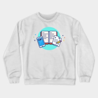 Hand Phone, Book, Paper, And Pencil Cartoon Crewneck Sweatshirt